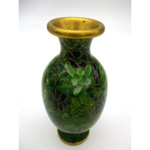 Vintage Chinese Cloisonne VASE Rich Shades of Green Enamel